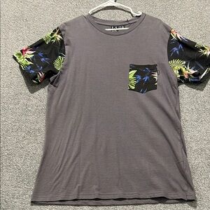 MFG Gray T-Shirt with Floral Sleeves and Pocket